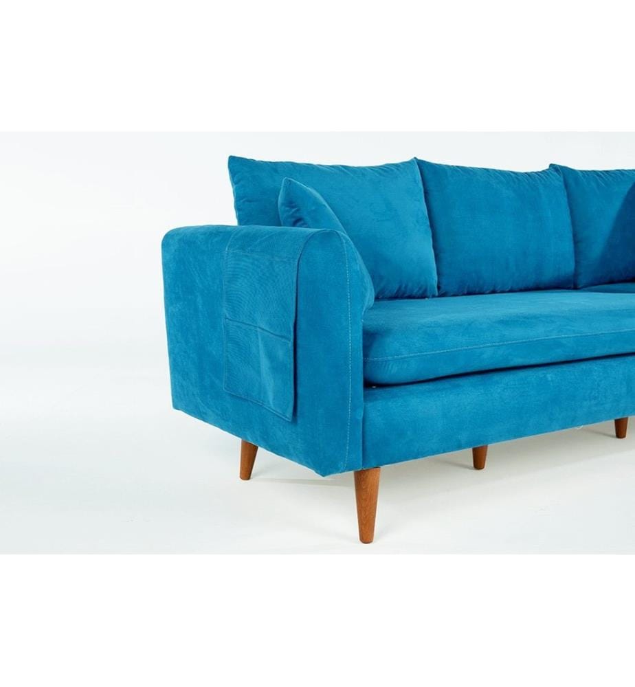 3-Seat Sofa, Dark Blue, Pine Wood Frame, Knit Fabric Fabric