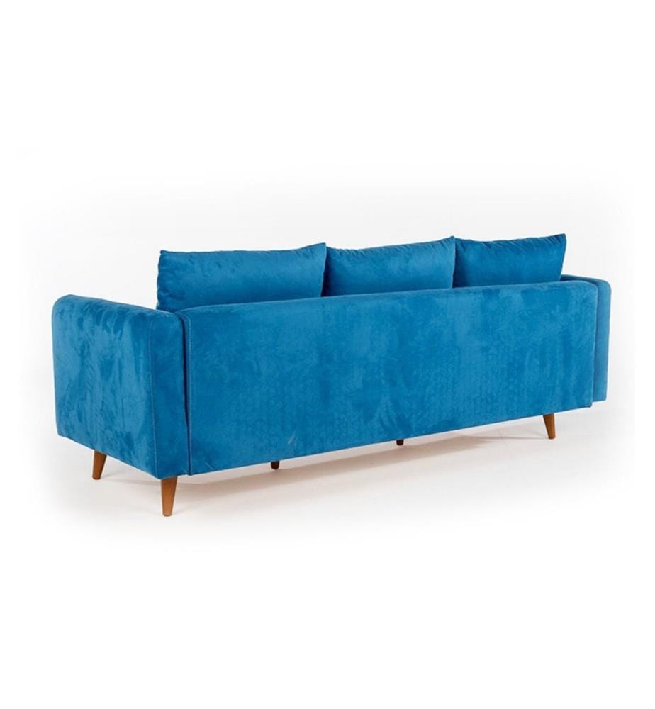 3-Seat Sofa, Dark Blue, Pine Wood Frame, Knit Fabric Fabric