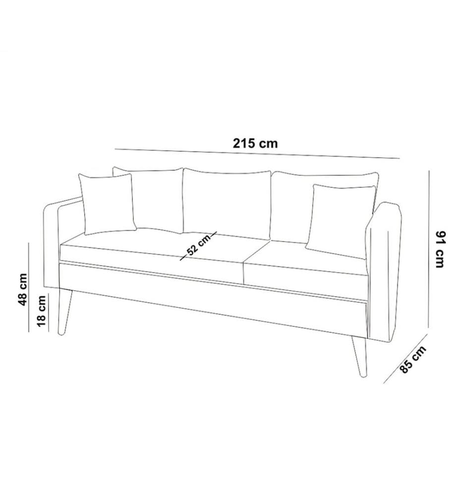 3-Seat Sofa, Dark Blue, Pine Wood Frame, Knit Fabric Fabric