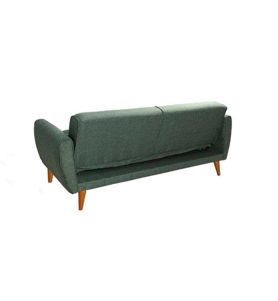 3-Seat Sofa-Bed, Green, Hornbeam Wood Frame, Linen Fabric