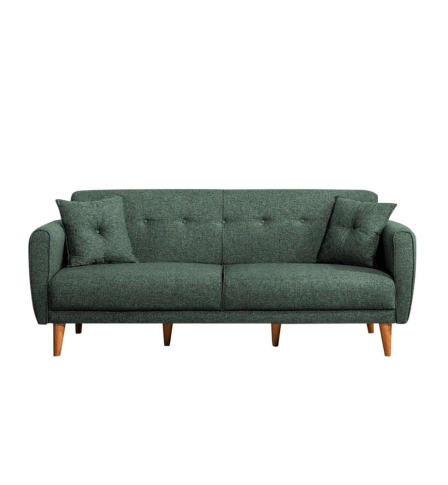 3-Seat Sofa-Bed, Green, Hornbeam Wood Frame, Linen Fabric