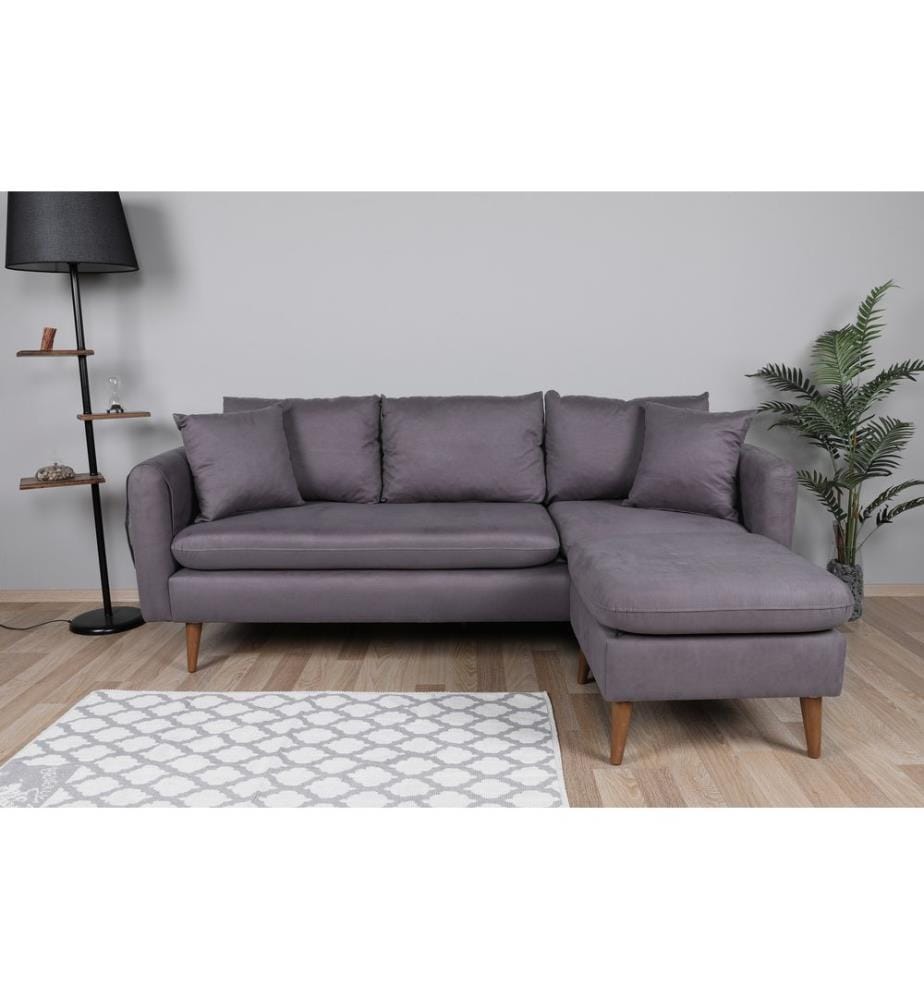 Corner Sofa, Anthracite, Pine Wood Frame, Knit Fabric Fabric