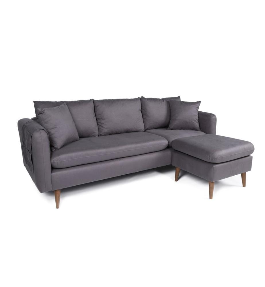 Corner Sofa, Anthracite, Pine Wood Frame, Knit Fabric Fabric