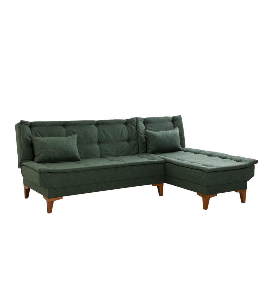 Corner Sofa-Bed, Green, Beech Wood Frame, Polyurethane / Acrylic Fabric
