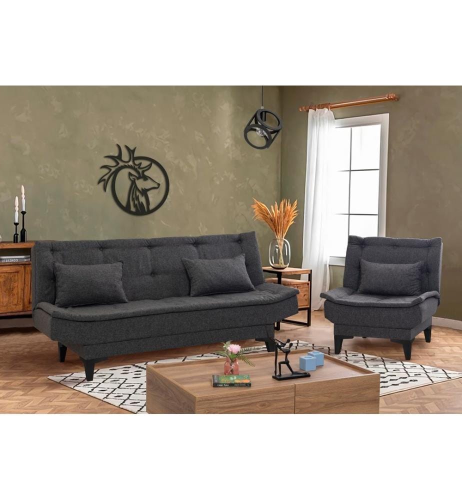 Sofa-Bed Set, Anthracite, Hornbeam Frame, Polyester Fabric