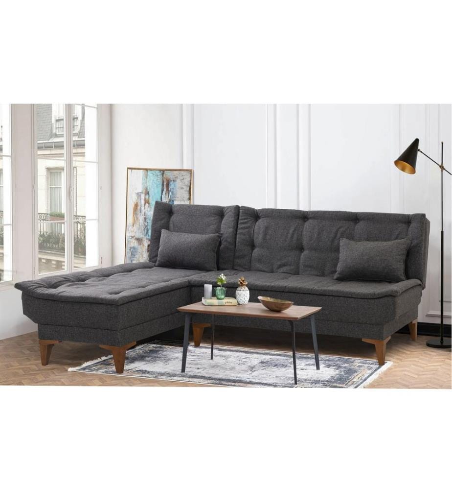 Ecksofa-Bett, Anthrazit, Gestell: Buchenholz, Stoff: 100% Linen Fabric
