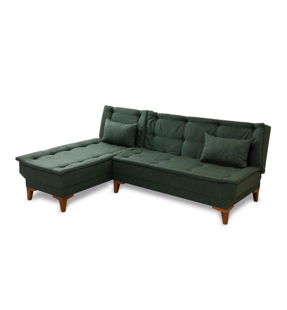Corner Sofa-Bed, Green, Frame: Beech Wood, Fabric: 100% Linen Fabric