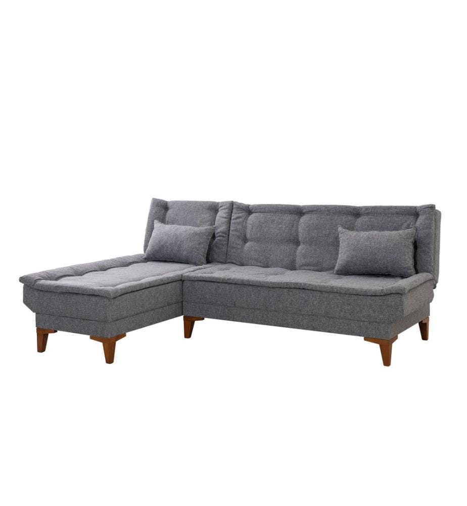 Corner Sofa-Bed, Dark Grey, Frame: Beech Wood, Fabric: 100% Linen Fabric