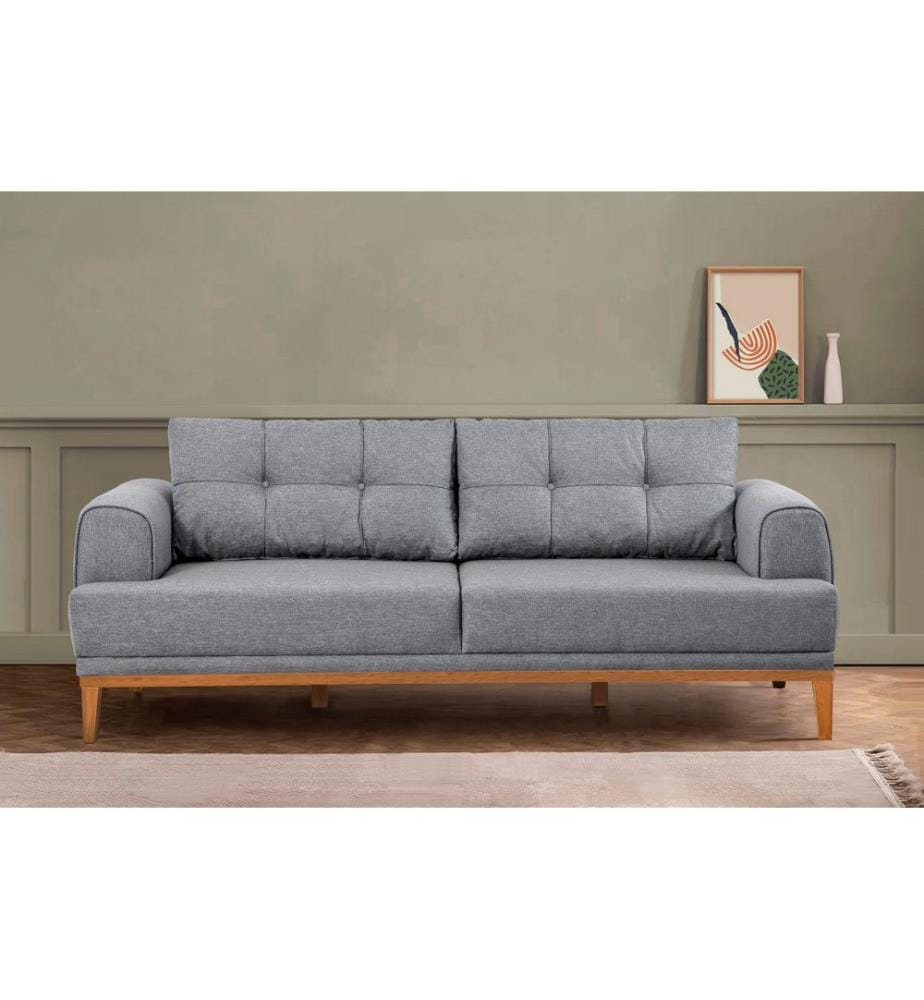 Canapé 3 places, gris, pin atlantique, châssis : Hornbeam & Fir Tree, tissu : 100% polyester