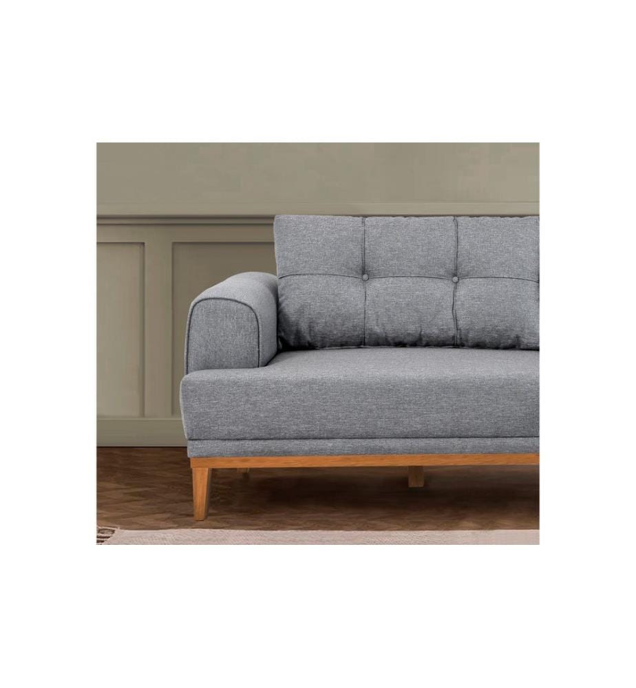 Canapé 3 places, gris, pin atlantique, châssis : Hornbeam & Fir Tree, tissu : 100% polyester