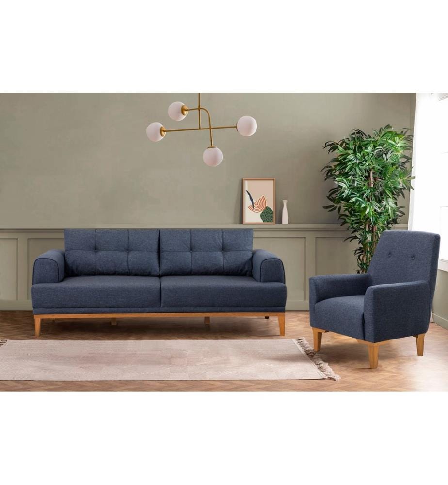 Sofagarnitur, Dunkelblau, Atlantische Kiefer, Gestell: Hainbuche & Fir Baum, Stoff: 100% Polyester