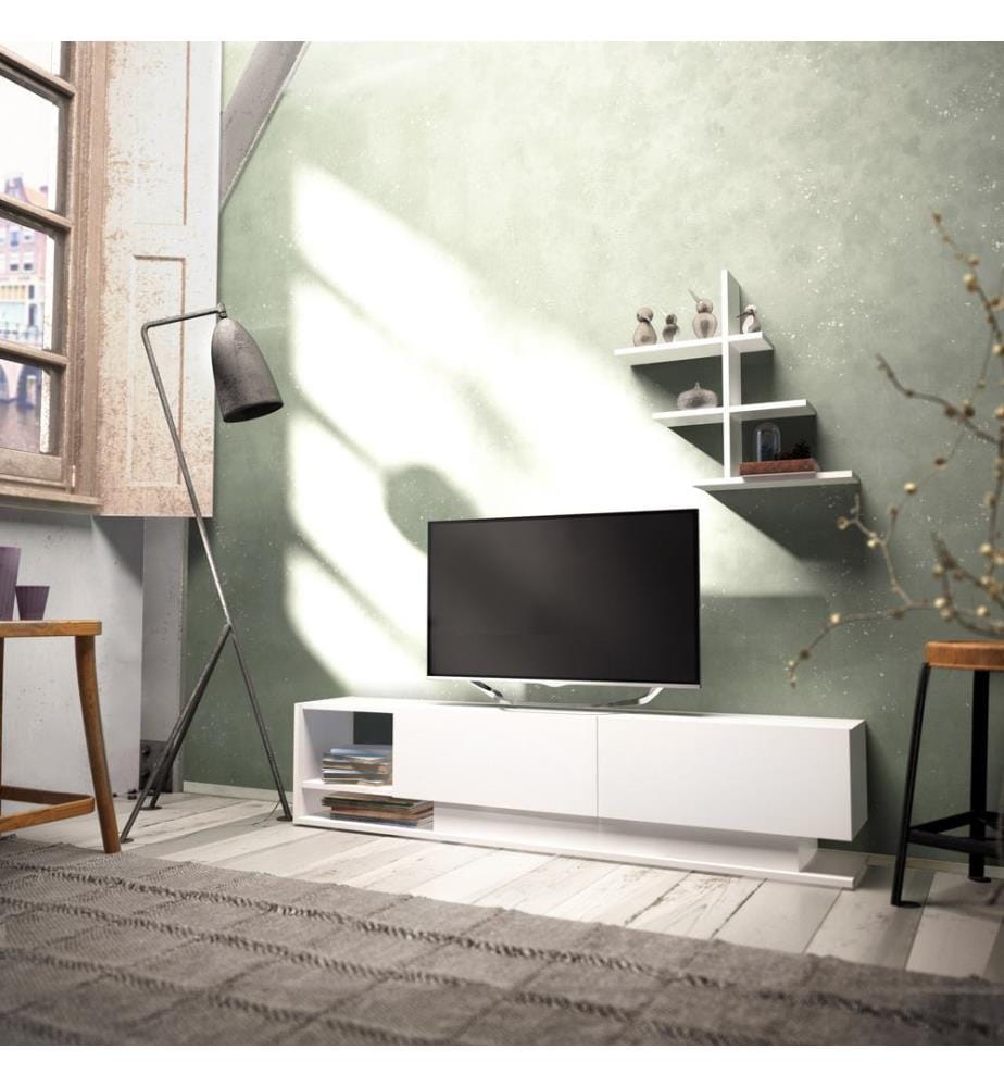 Bianco, Armadi Tv, 40X180X30 cm, Piastra Di Particelle Con Rivestimento A Melamina