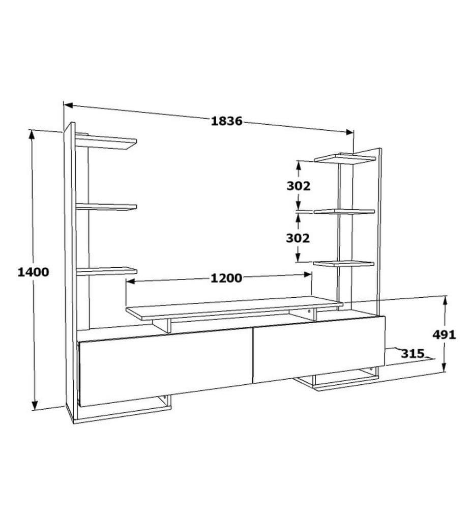 Meuble TV, Blanc, Chêne, Panneau de particules mélaminé