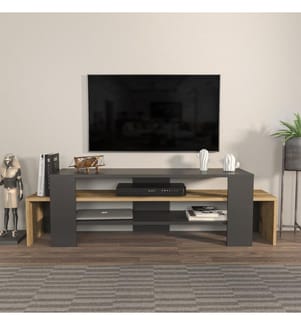 Meuble TV, Noir, Chêne, Panneau de particules mélaminé