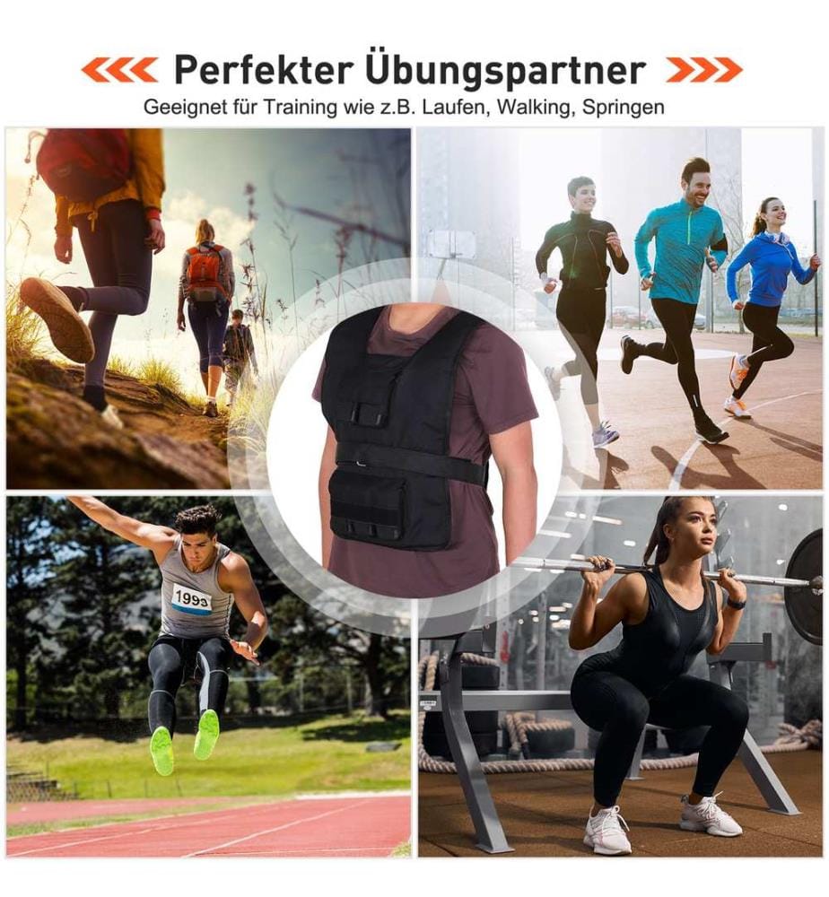 Verstellbare Gewichtsweste (leer) Aus Oxford-Gewebe – Bis 50 Kg Belastbar, Mit 16 Fächern Für Sand Oder Stahlplatten – Ideal Für Krafttraining Und Laufen – Schwarz