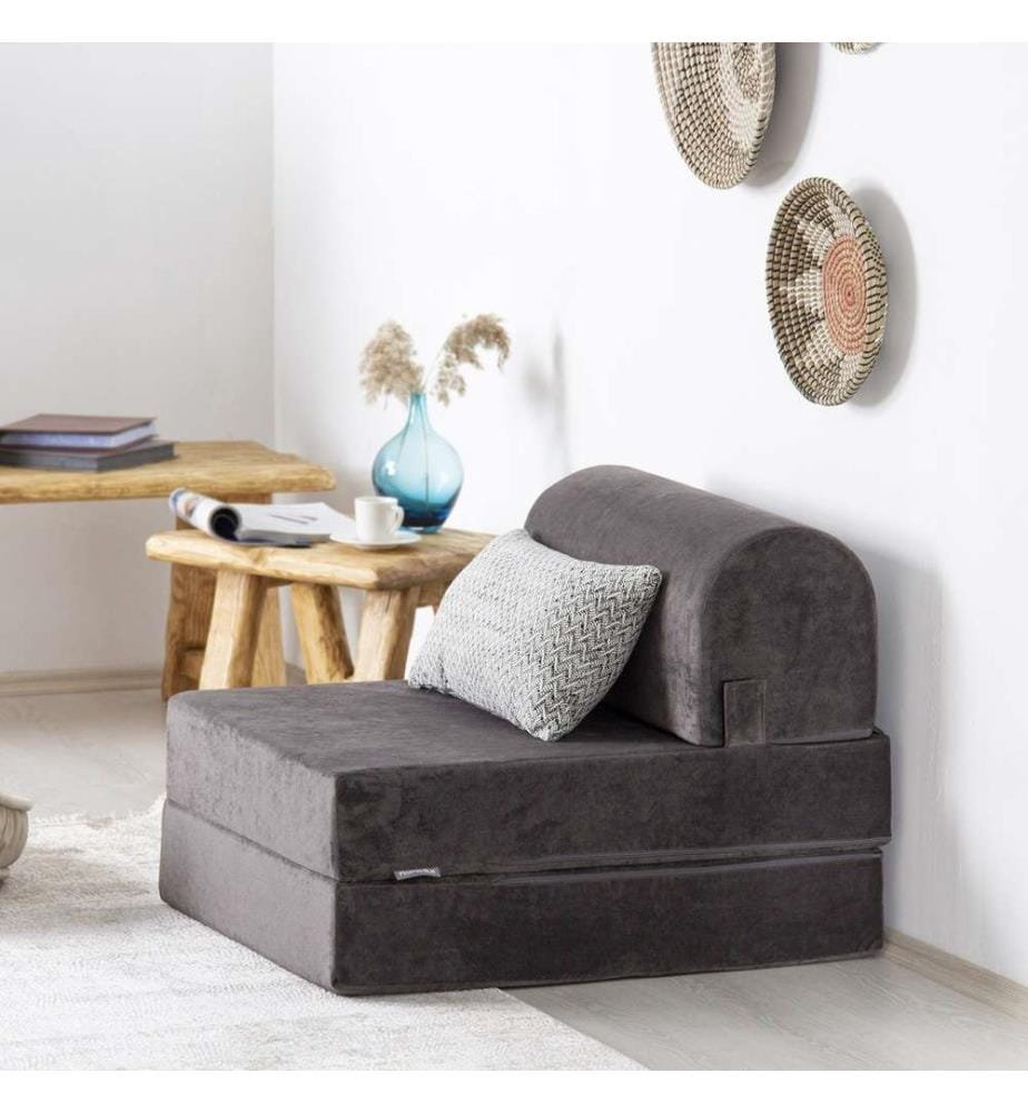 Divano letto a 1 posto, antracite, rivestimento: 100% tessuto di velluto