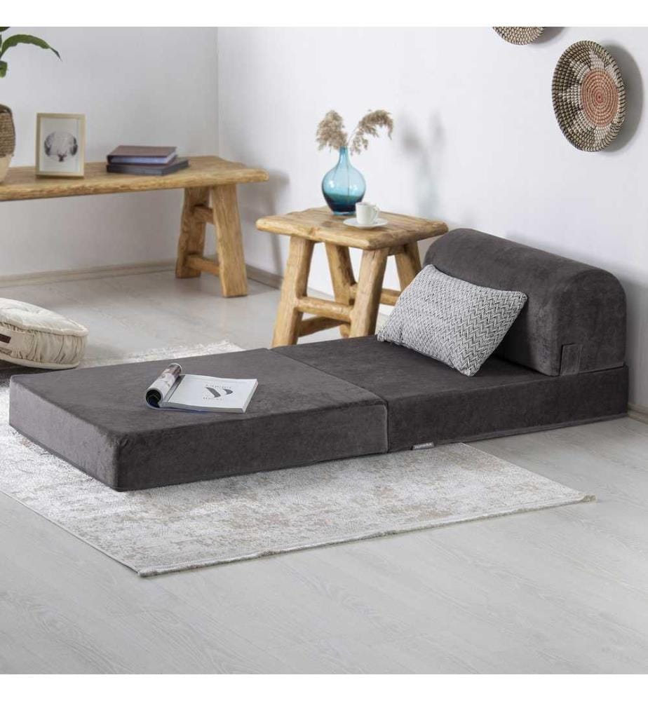 Divano letto a 1 posto, antracite, rivestimento: 100% tessuto di velluto