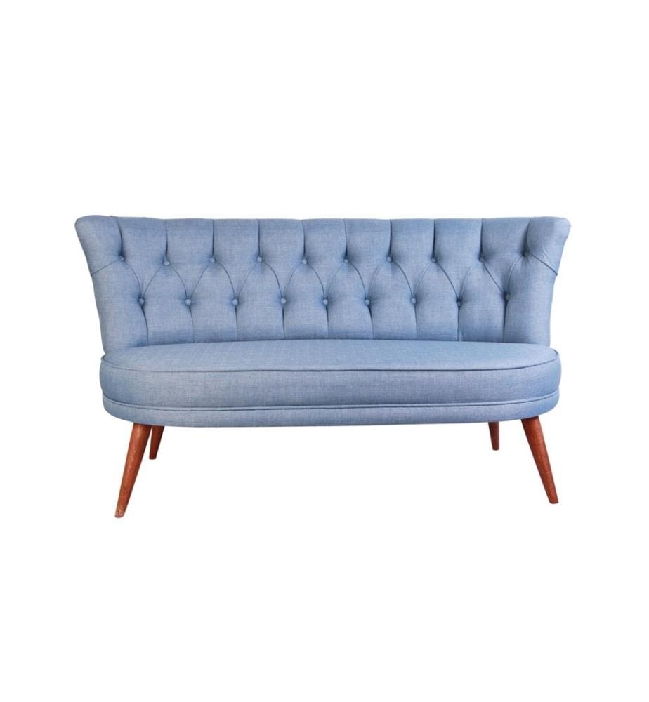 2-Seat Sofa, Indigo Blue, Solid Wood Frame, Polyester Fabric