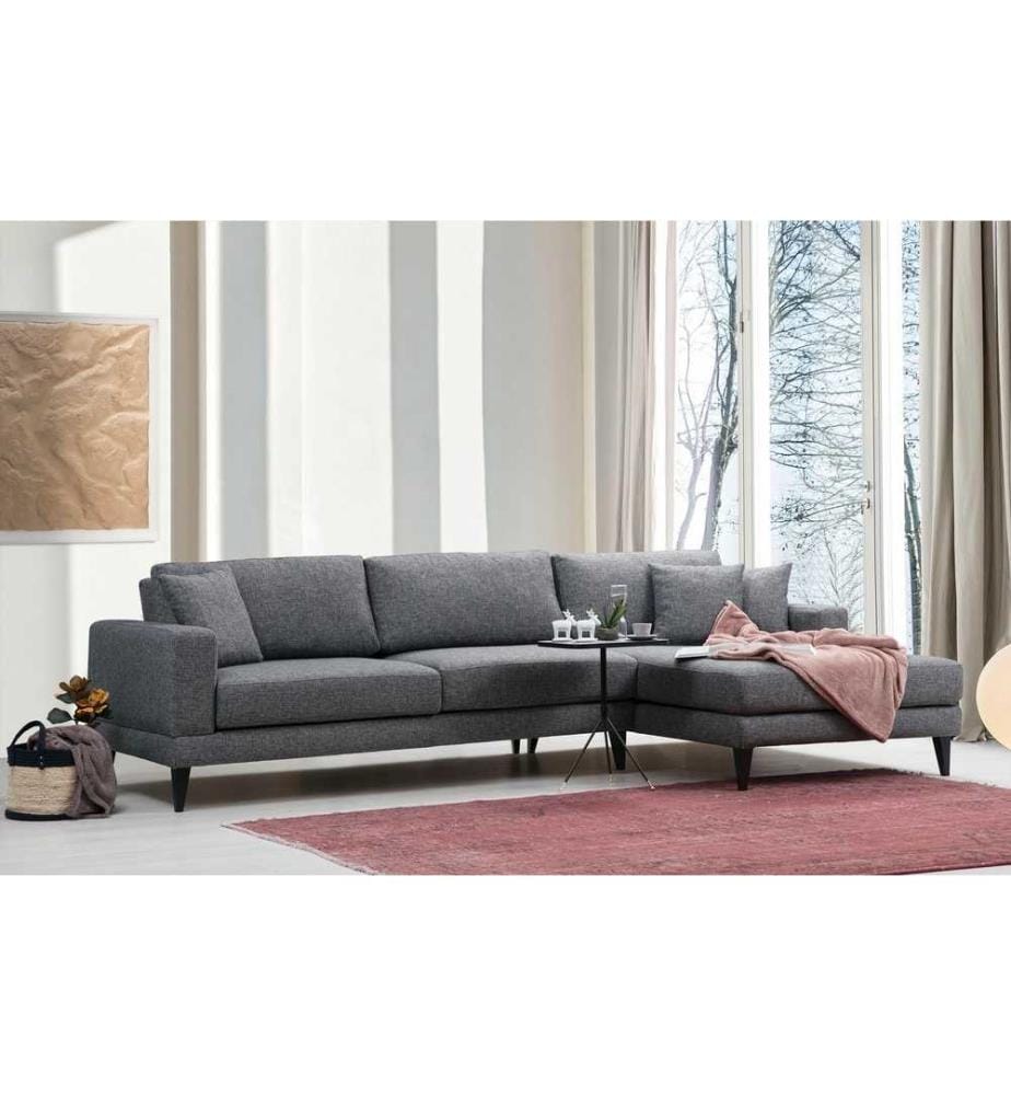 Ecksofa-Bett, Dunkelgrau, Gestell aus Buchenholz - Spanplatte, Polyesterstoff