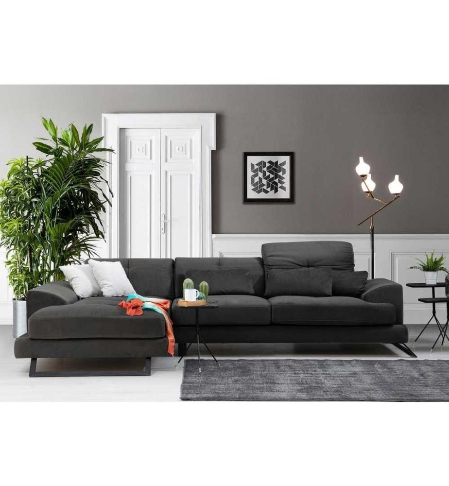 Ecksofa, Anthrazit, Gestell aus Buchenholz - Spanplatte, Stoff aus Polyester