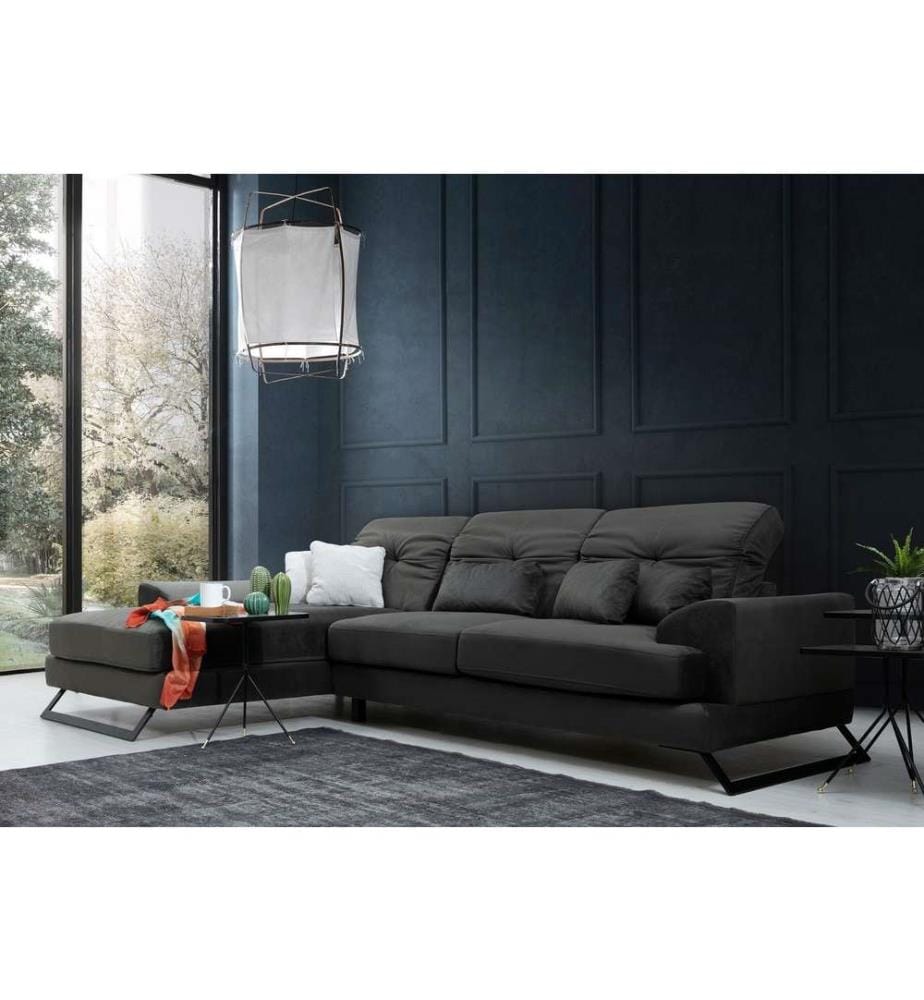 Ecksofa, Anthrazit, Gestell aus Buchenholz - Spanplatte, Stoff aus Polyester