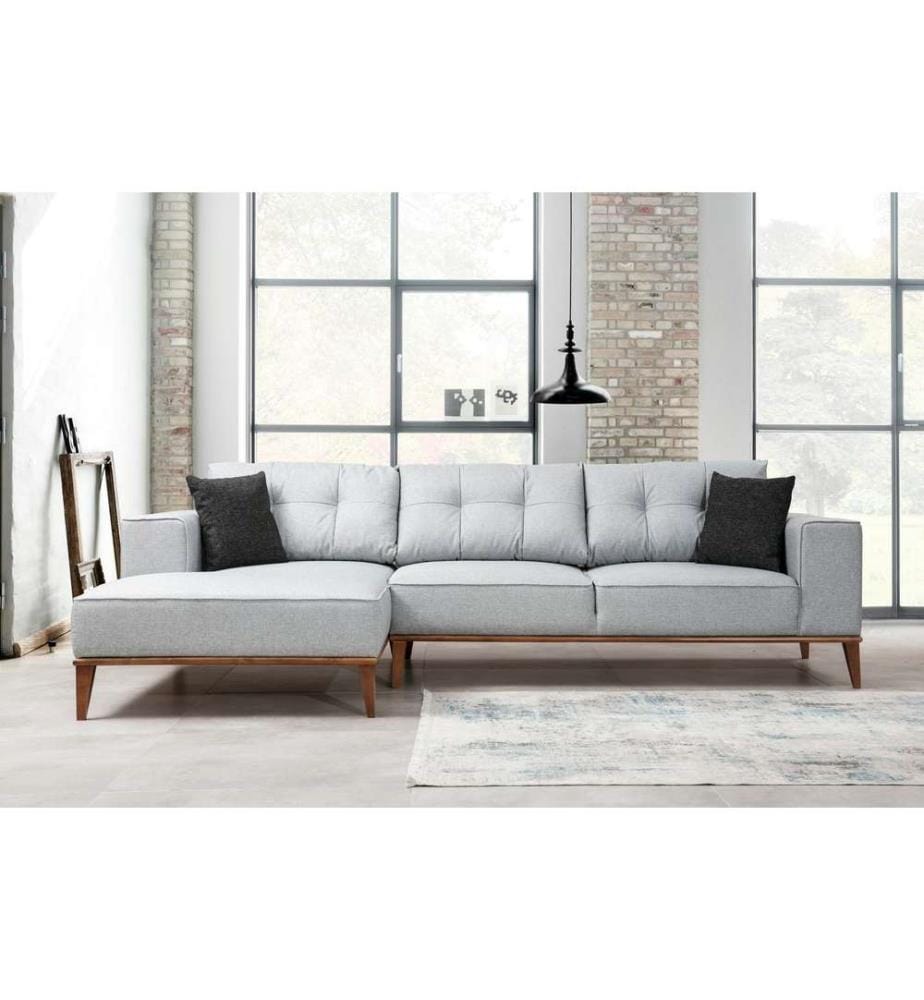 Ecksofa-Bett, Hellgrau, Gestell aus Buchenholz - Spanplatte, Stoff aus Polyester
