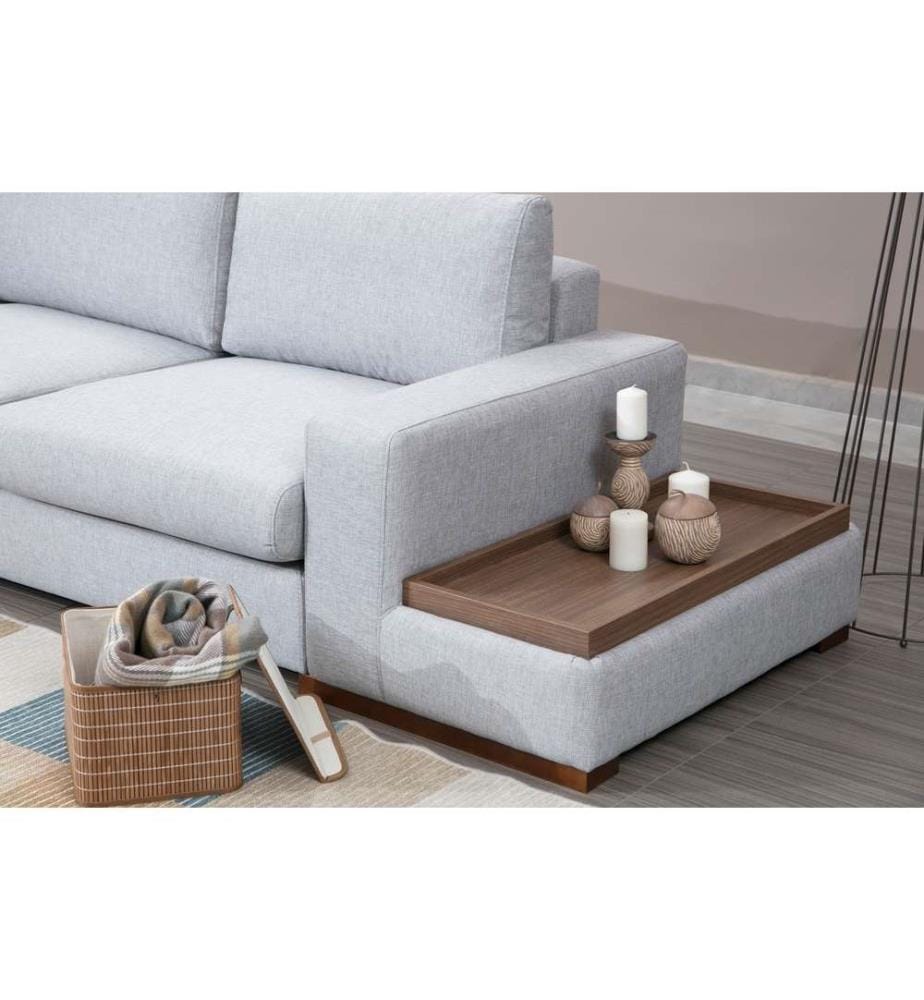 Ecksofa, Grau Hellgrau, Gestell aus Buchenholz - Spanplatte, Stoff aus Polyester