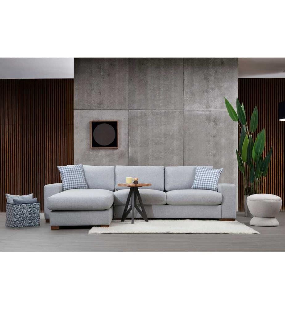 Ecksofa, Hellgrau, Gestell aus Buchenholz - Spanplatte, Stoff aus Polyester