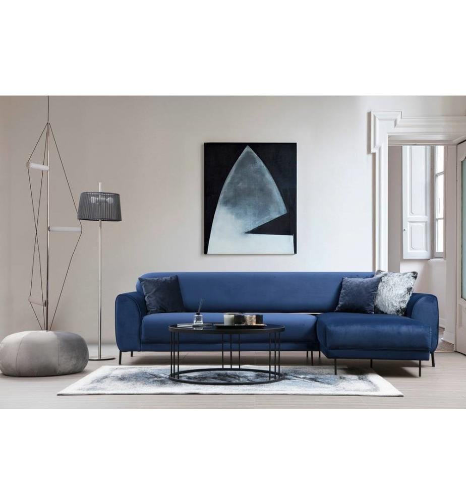Divano-letto angolare, blu navy, struttura in legno di faggio e truciolato, tessuto in poliestere