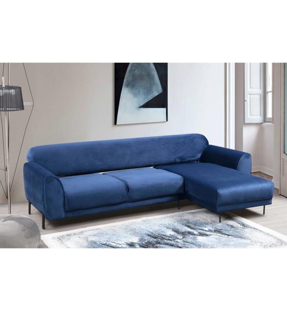 Divano-letto angolare, blu navy, struttura in legno di faggio e truciolato, tessuto in poliestere