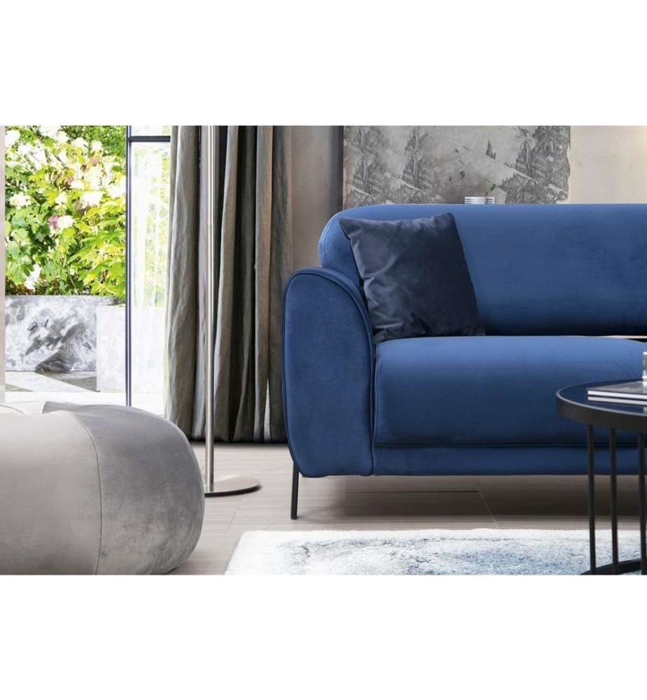 Divano-letto angolare, blu navy, struttura in legno di faggio e truciolato, tessuto in poliestere