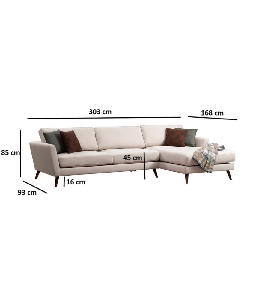 Divano-letto angolare, beige marrone, struttura in legno di faggio e truciolato, tessuto in poliestere