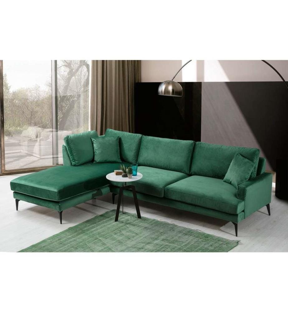 Ecksofa, Grün, Gestell aus Buchenholz - Spanplatte, Stoff aus Polyester