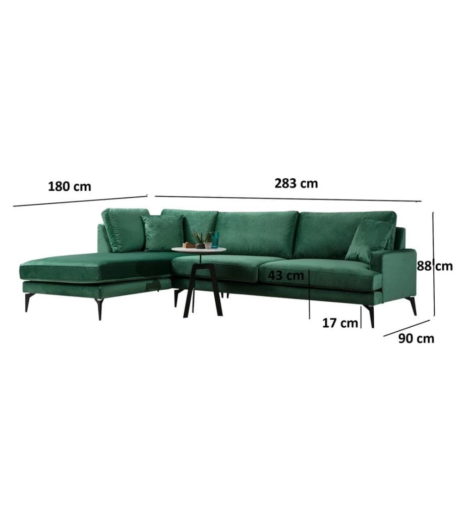 Ecksofa, Grün, Gestell aus Buchenholz - Spanplatte, Stoff aus Polyester