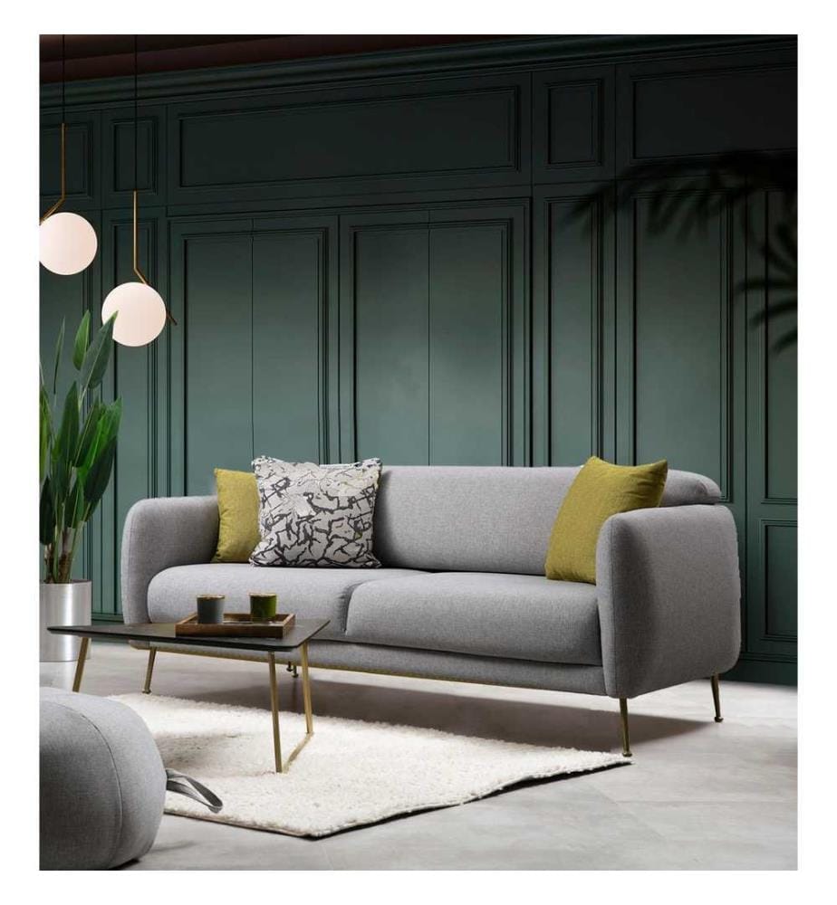 3-Seat Sofa-Bed, Grey, Beech Wood - Chipboard Frame, Polyester Fabric