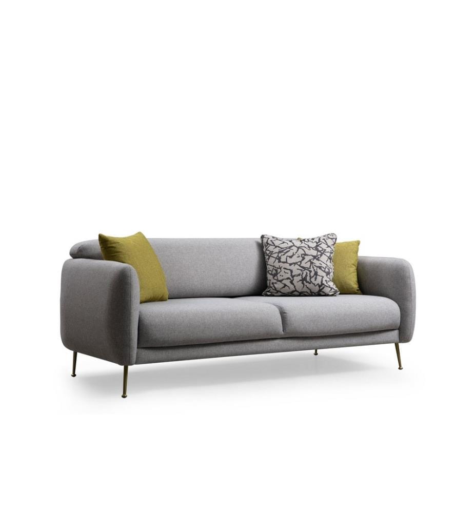 3-Seat Sofa-Bed, Grey, Beech Wood - Chipboard Frame, Polyester Fabric