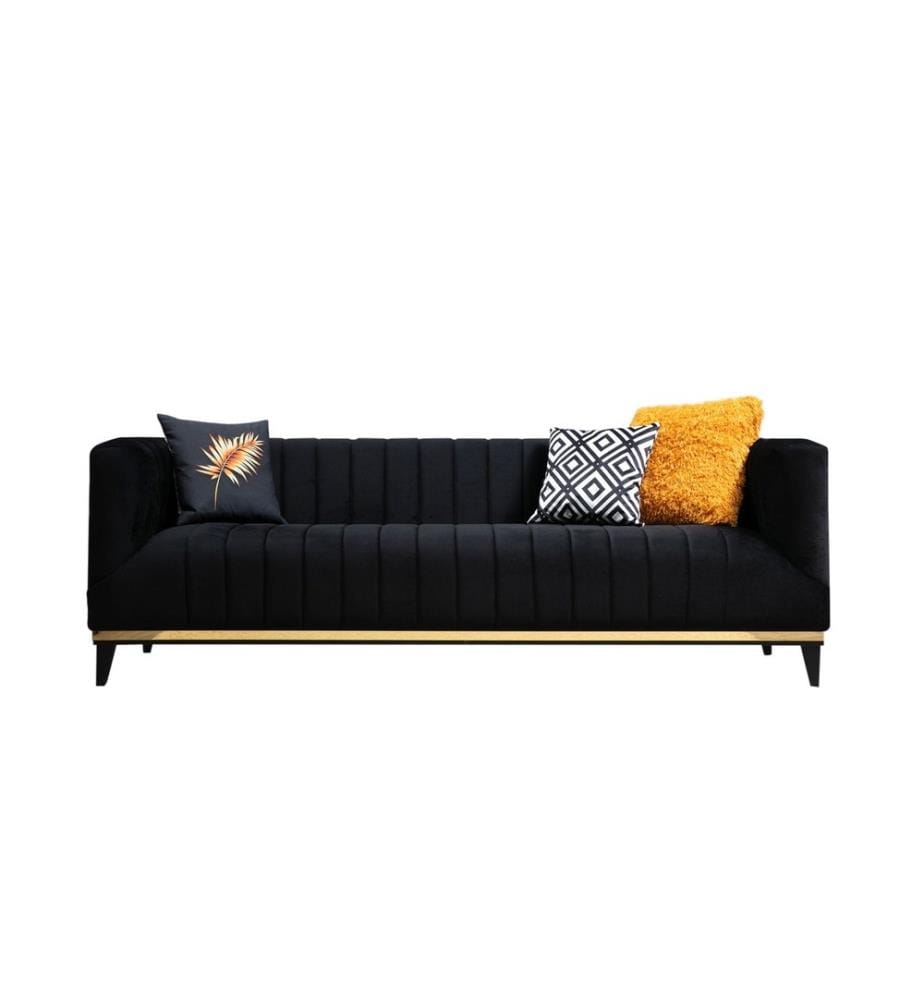 Canapé 3 places, Black Gold, structure en hêtre - aggloméré, tissu polyester