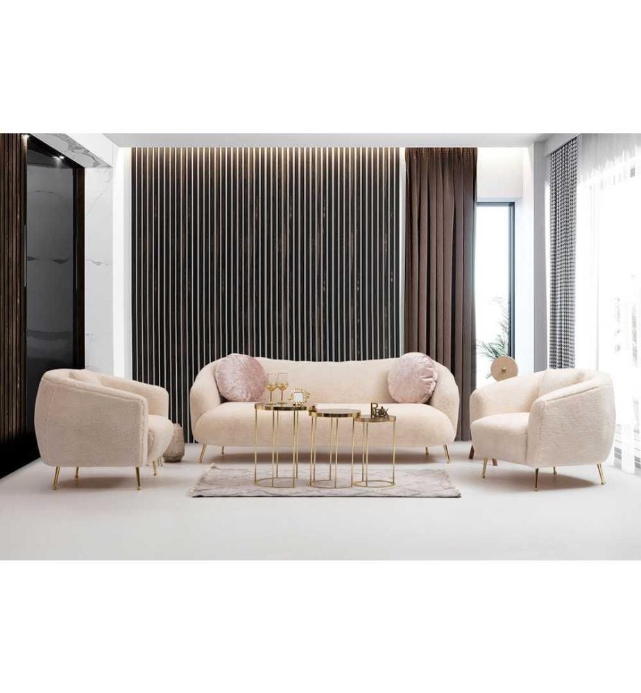 3-Sitz-Sofa, Beige, Buchenholz - Spanplattenrahmen, Polyester, Stoff