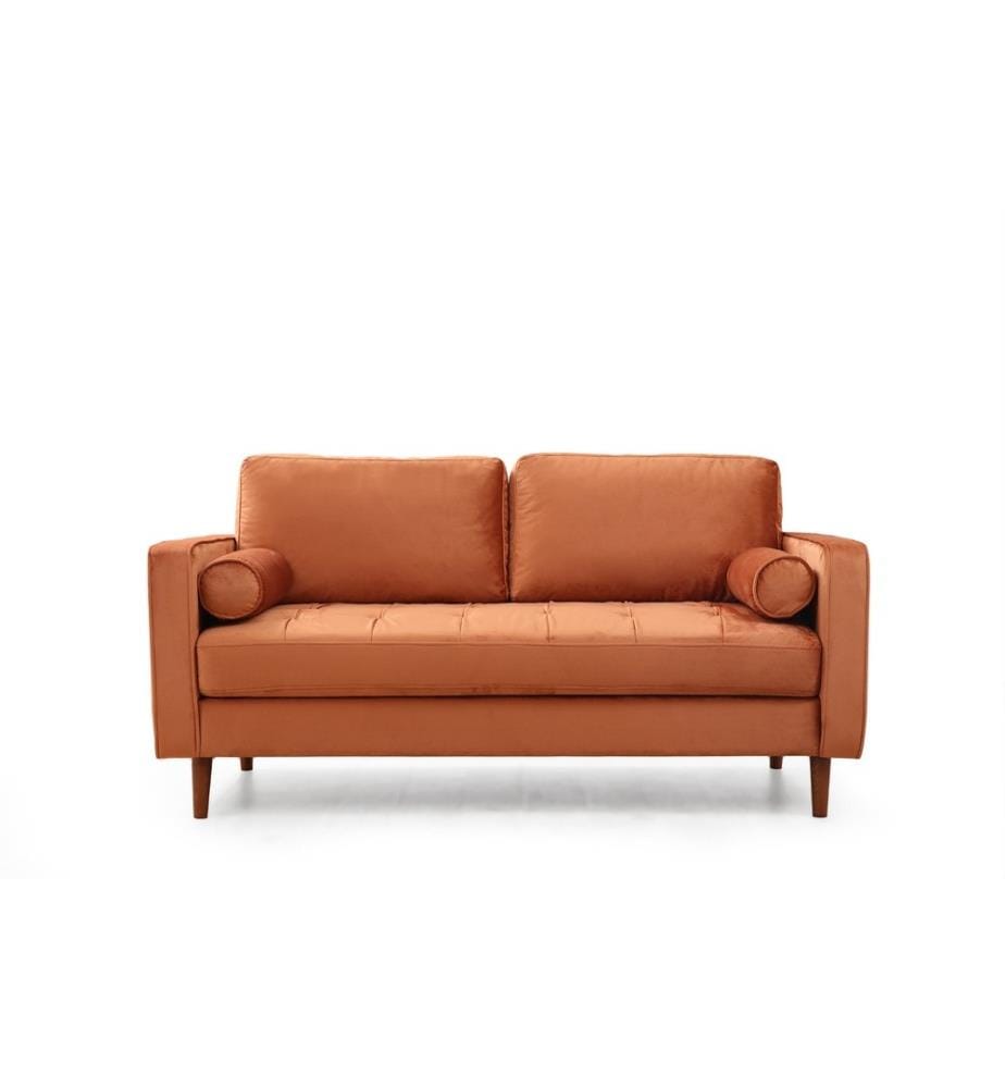 2-Seat Sofa, Orange, Beech Wood - Chipboard Frame, Polyester Fabric
