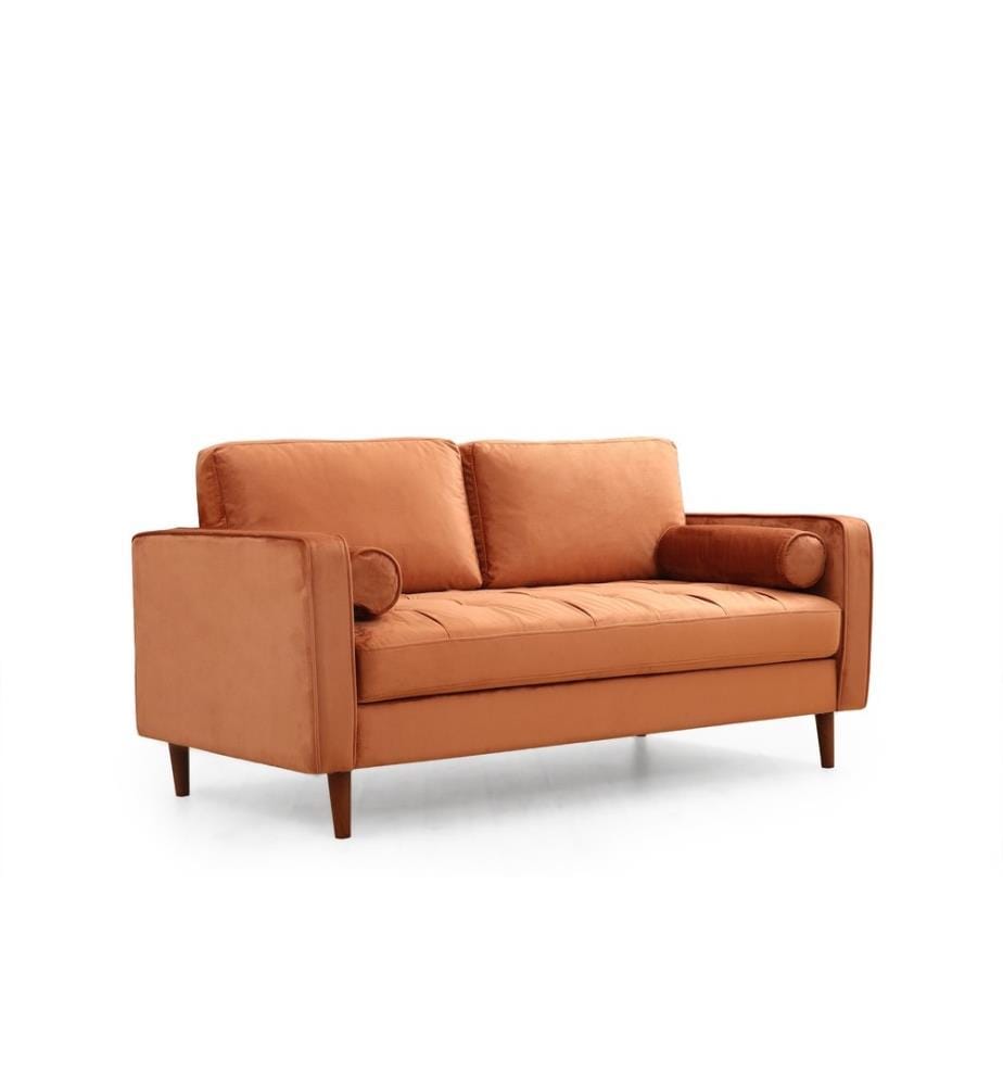 2-Seat Sofa, Orange, Beech Wood - Chipboard Frame, Polyester Fabric