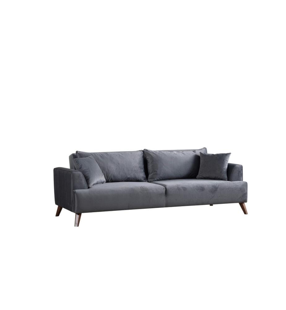 Canapé 3 places, gris foncé, châssis : Bois de hêtre - panneau de particules, Tissu : 100% polyester