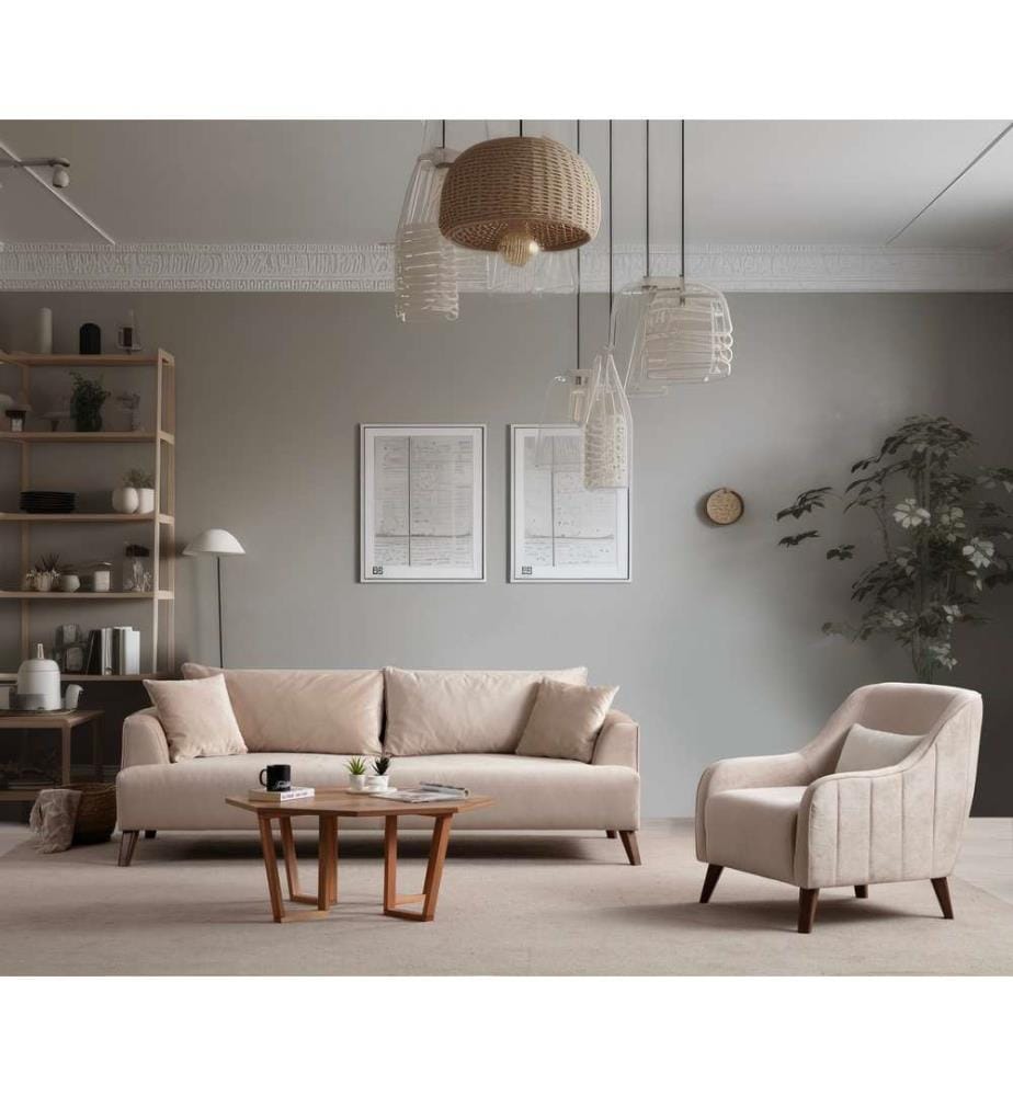3-Sitz Sofa, Ecru, Gestell: Buchenholz - Spanplatte, Stoff: 100% Polyester