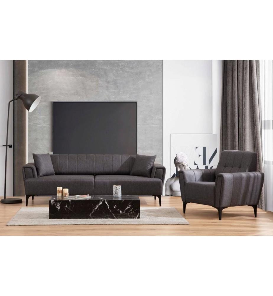 Divano-letto a 3 posti, Grigio scuro, Struttura: Legno di faggio - truciolato, Tessuto: 100% Poliestere