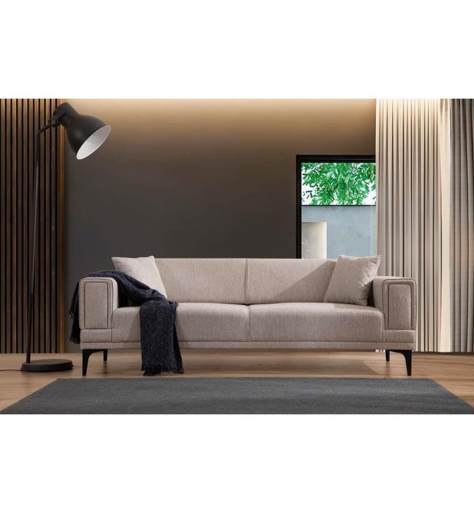 Divano-letto a 3 posti, Marrone chiaro, Struttura: Legno di faggio - truciolato, Tessuto: 100% Poliestere