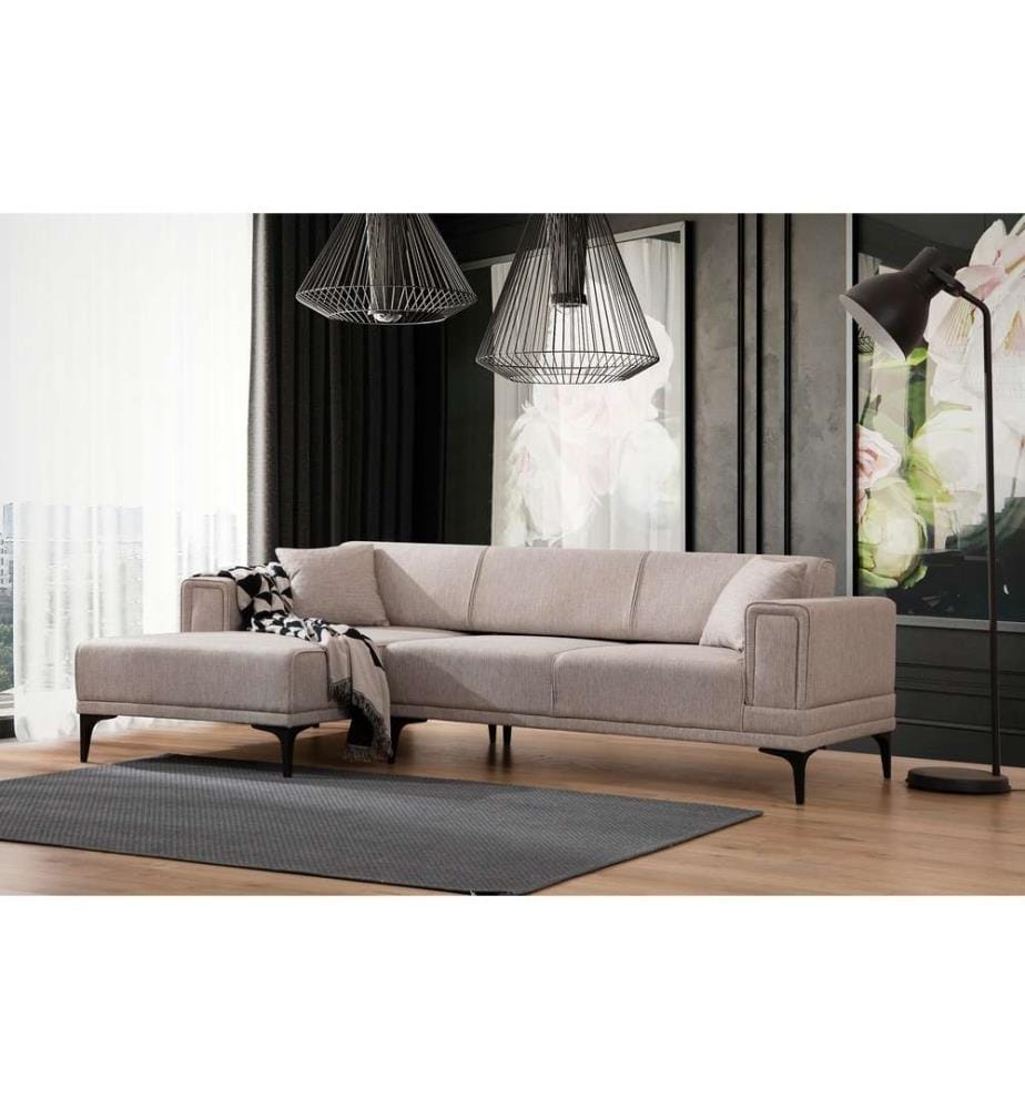 Divano-letto angolare, Marrone chiaro, Struttura: Legno di faggio - truciolato, Tessuto: 100% Poliestere