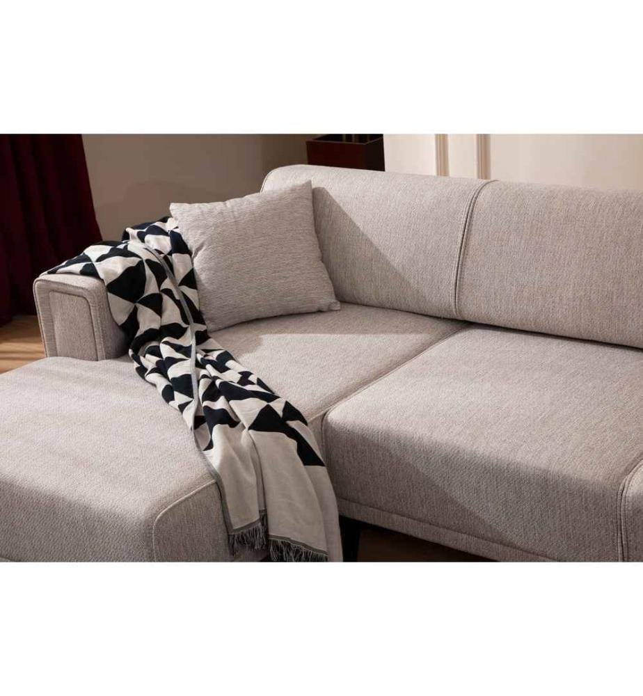 Divano-letto angolare, Marrone chiaro, Struttura: Legno di faggio - truciolato, Tessuto: 100% Poliestere
