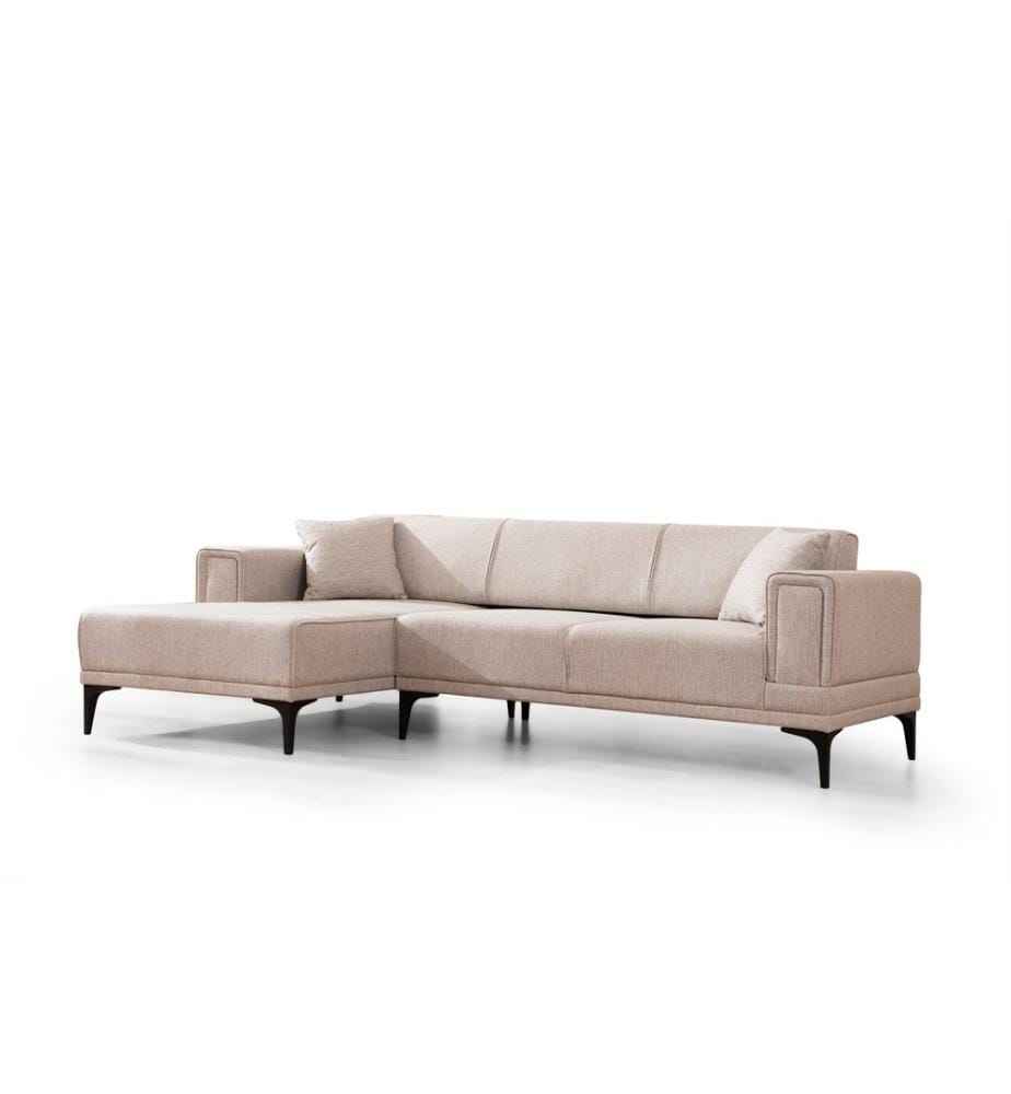 Divano-letto angolare, Marrone chiaro, Struttura: Legno di faggio - truciolato, Tessuto: 100% Poliestere