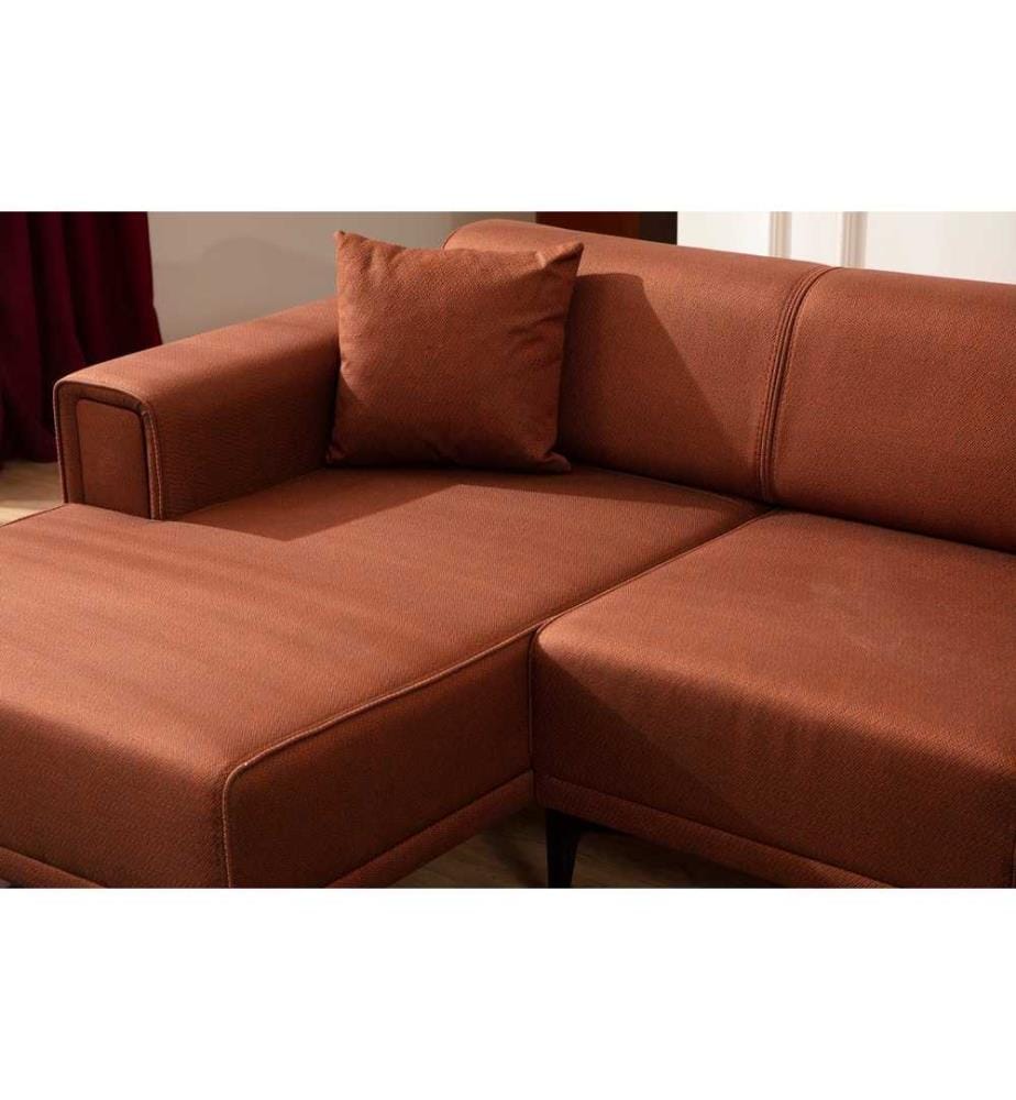 Divano-letto angolare, Rosso piastrella, Struttura: Legno di faggio - truciolato, Tessuto: 100% Poliestere