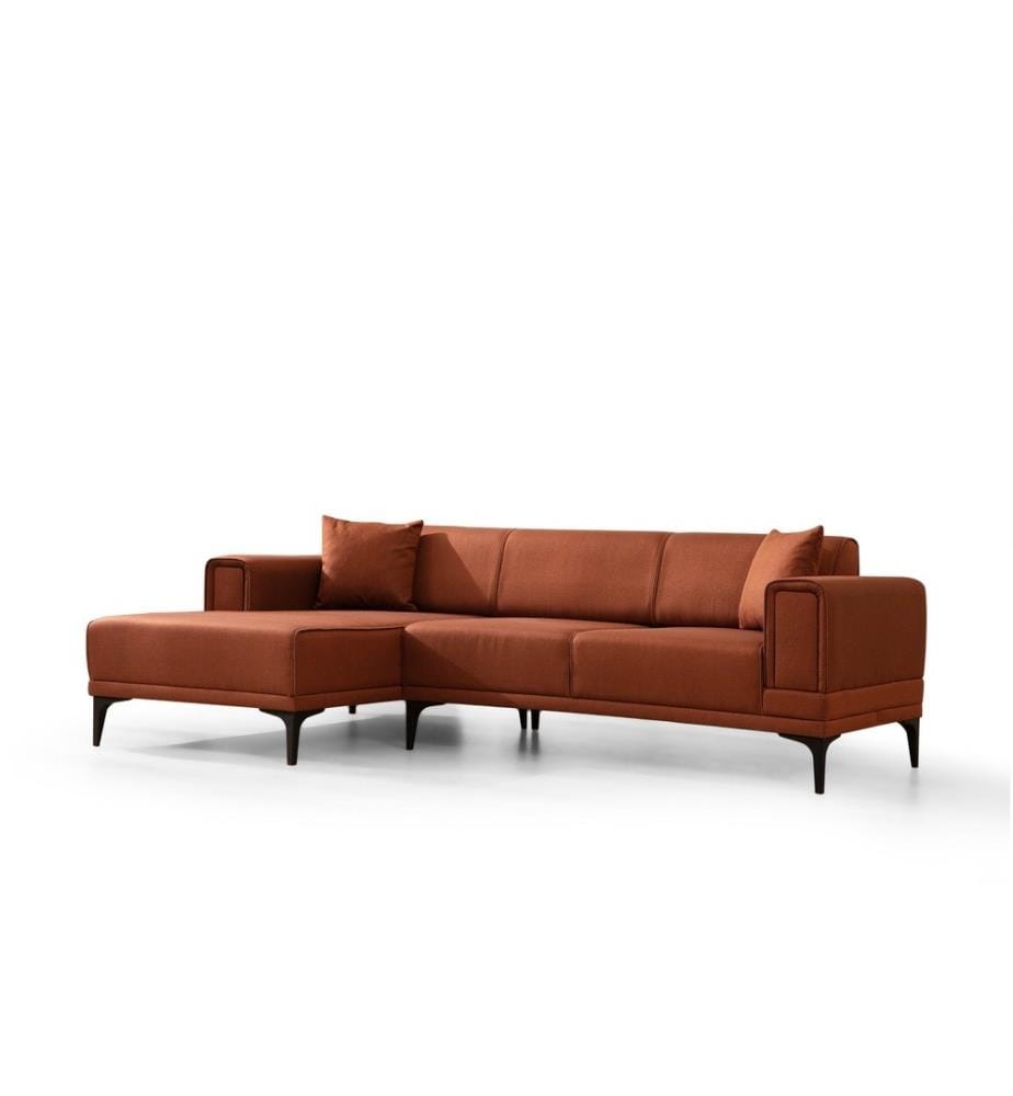 Divano-letto angolare, Rosso piastrella, Struttura: Legno di faggio - truciolato, Tessuto: 100% Poliestere