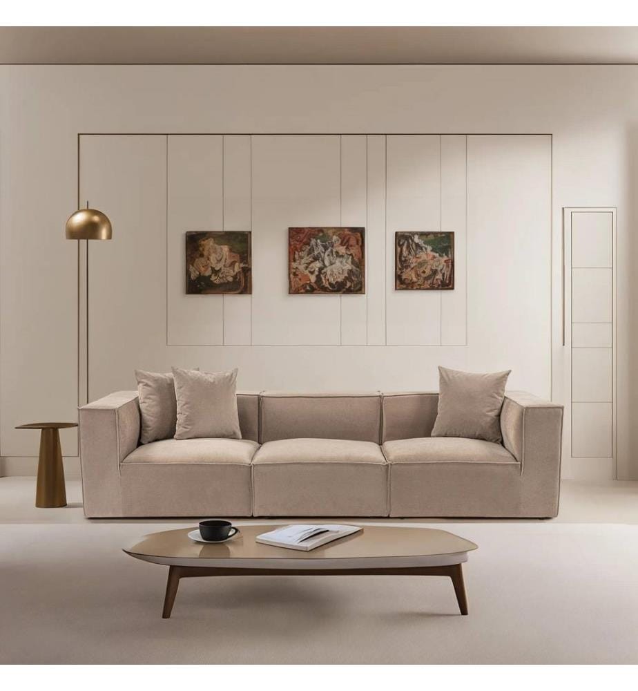 3-Sitzer Sofa, Cappucino, Gestell: 100% Hainbuche, Stoff: 100% Leinen